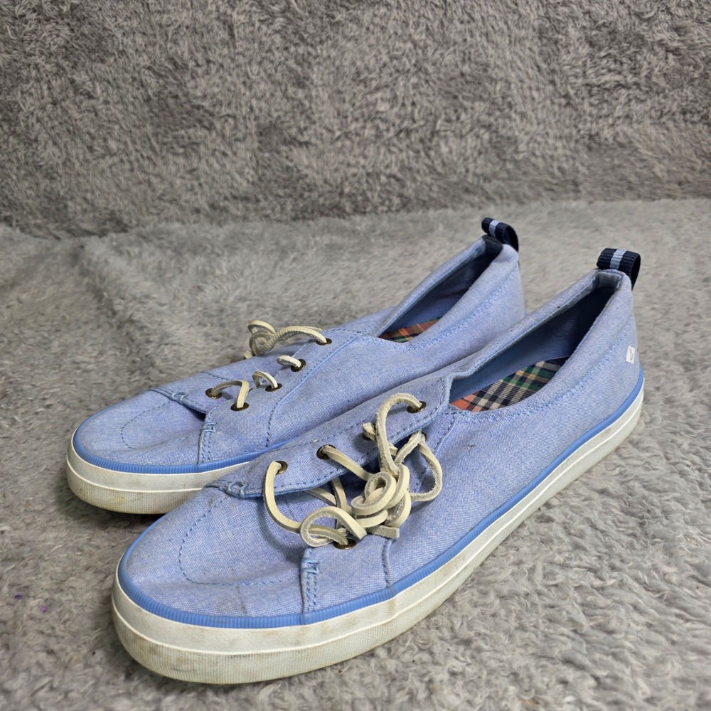 Sperry Crest Vibe Sneakers Light Blue Canvas Boat‎ Shoes Leather Laces Womens 11